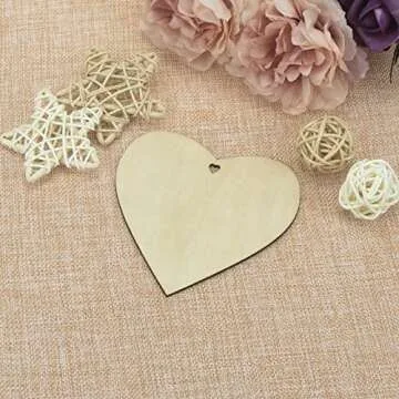 Creaides Wooden Heart Shaped Hanging Ornaments Heart Wood DIY Crafts Cutouts with Hole Hemp Ropes Wood Tags for Wedding Birthday Happy Mother's Day Party Decorations (4x4 in, 20pcs)