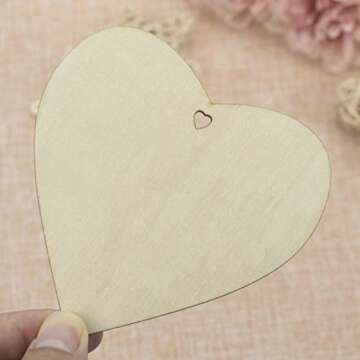 Creaides Wooden Heart Shaped Hanging Ornaments Heart Wood DIY Crafts Cutouts with Hole Hemp Ropes Wood Tags for Wedding Birthday Happy Mother's Day Party Decorations (4x4 in, 20pcs)