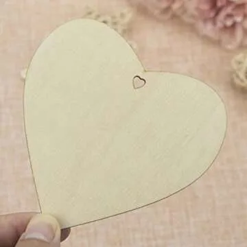 Creaides Wooden Heart Shaped Hanging Ornaments Heart Wood DIY Crafts Cutouts with Hole Hemp Ropes Wood Tags for Wedding Birthday Happy Mother's Day Party Decorations (4x4 in, 20pcs)