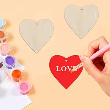 Creaides Wooden Heart Shaped Hanging Ornaments Heart Wood DIY Crafts Cutouts with Hole Hemp Ropes Wood Tags for Wedding Birthday Happy Mother's Day Party Decorations (4x4 in, 20pcs)