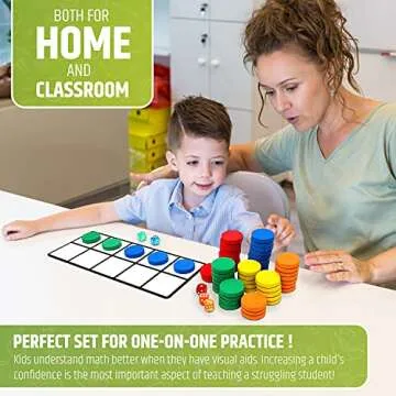 Magnetic Ten Frame Set: 4 Durable Ten-Frames + 50 Colorful Counters + 50 Math Flash Cards + 5 Dice - Addition & Subtraction - Math Manipulatives Kit for Home, Kindergarten & Elementary Teachers