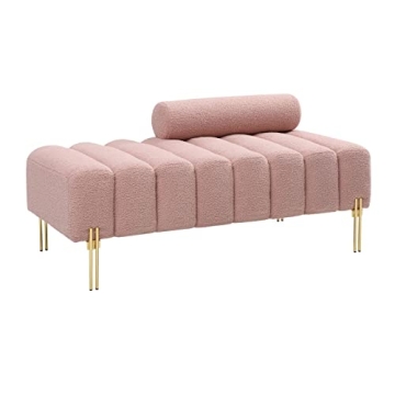 Aoowow Bedroom Ottoman Bench End of Bed | Stylish Sherpa Design & Golden Metal Legs
