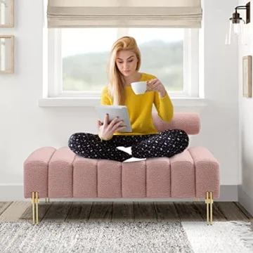 Chic Aoowow Bedroom Ottoman Bench with Gold Legs