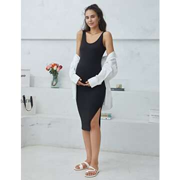POSHDIVAH Women's Maternity Sleeveless Tank Dress Side Slit Bodycon Pregnancy Clothes Casual for Dai...