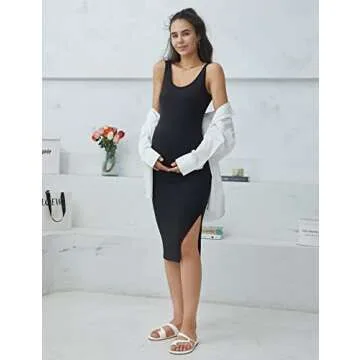 POSHDIVAH Women's Maternity Sleeveless Tank Dress Side Slit Bodycon Pregnancy Clothes Casual for Dai...