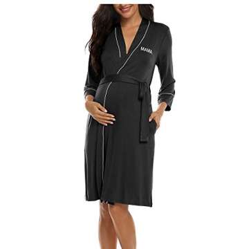 Molliya Maternity Robe Women's Printed Hospital Delivery Nightgown Soft Cotton Breastfeeding Bathrobe Pregnancy Sleepwear with Pockets