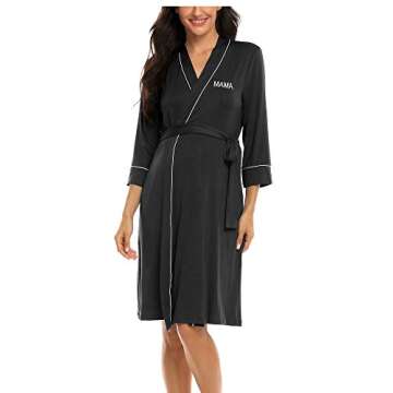 Molliya Maternity Robe Women's Printed Hospital Delivery Nightgown Soft Cotton Breastfeeding Bathrobe Pregnancy Sleepwear with Pockets