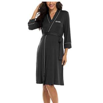 Molliya Maternity Robe Women's Printed Hospital Delivery Nightgown Soft Cotton Breastfeeding Bathrobe Pregnancy Sleepwear with Pockets