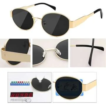 Tskestvy 2 Pairs Polarized Gold Retro Oval Sunglasses for Women Fashion Summer Shades Vintage Cute Small Metal Sunnies