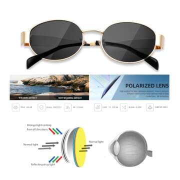 Tskestvy 2 Pairs Polarized Gold Retro Oval Sunglasses for Women Fashion Summer Shades Vintage Cute Small Metal Sunnies