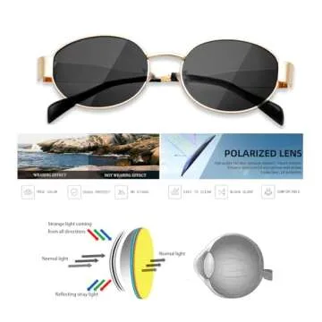 Tskestvy 2 Pairs Polarized Gold Retro Oval Sunglasses for Women Fashion Summer Shades Vintage Cute Small Metal Sunnies