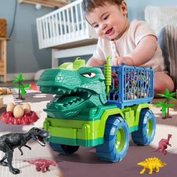 JUKUDAHU Dinosaur Truck Toys for Kids 3-7 - Fun Dino Playset with 8 Figures