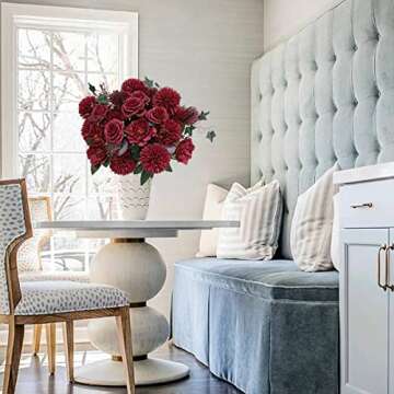 LA.PONEE 24 Heads Premium Artificial Flowers, Burgundy Silk Flower Peony Bouquets, Fake Flowers Roses Decoration, Faux Chrysanthemum Floral Arrangements for Wedding and Home Décor