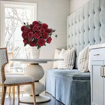 LA.PONEE 24 Heads Premium Artificial Flowers, Burgundy Silk Flower Peony Bouquets, Fake Flowers Roses Decoration, Faux Chrysanthemum Floral Arrangements for Wedding and Home Décor