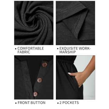 Holipick Womens Plus Size Summer Dresses for Women Casual Sundress Short Sleeve Pockets Aline Swing Button Down V Neck Pure Black