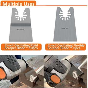Oscillating Tool Scraper Blades Set, Include Oscillating Rigid Scraper Blade 10pcs, Flexible Multitool Scraper Blades 2pcs, Universal Fit Oscillating Multitool Scraper Blades for carpet tile adhesives