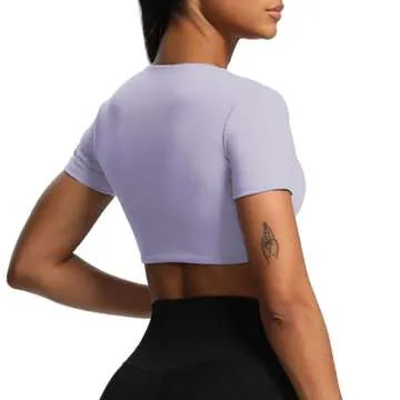 Aoxjox Short Sleeve Crop Tops for Women Sienna Twist Deep V Workout Cropped T Shirt Top (Purple Heather, X-Small)
