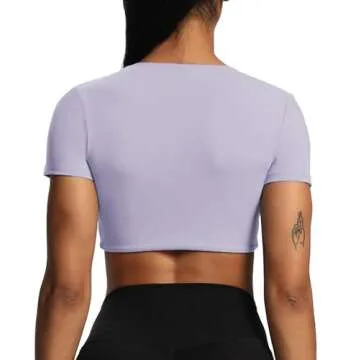 Aoxjox Short Sleeve Crop Tops for Women Sienna Twist Deep V Workout Cropped T Shirt Top (Purple Heather, X-Small)