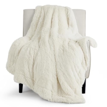 Bedsure Fluffy Cream Throw Blanket Gifts for Women, Men, Soft Fleece Cozy Fuzzy Sherpa Plush Warm Mi...