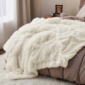 Bedsure Fluffy Cream Throw Blanket for Cozy Comfort