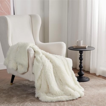 Bedsure Fluffy Cream Throw Blanket for Cozy Comfort