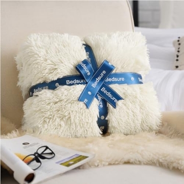 Bedsure Fluffy Cream Throw Blanket for Cozy Comfort