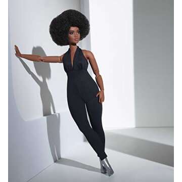 Barbie Signature Looks Doll (Curvy, Brunette) Fully Posable Fashion Doll Wearing Black Jumpsuit, Gif...