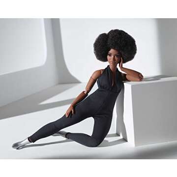 Barbie Signature Looks Doll (Curvy, Brunette) Fully Posable Fashion Doll Wearing Black Jumpsuit, Gift for Collectors
