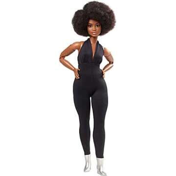 Barbie Signature Looks Doll (Curvy, Brunette) Fully Posable Fashion Doll Wearing Black Jumpsuit, Gift for Collectors