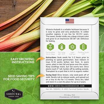 Survival Garden Seeds - Victoria Rhubarb Seed for Planting - 1 Packet with Instructions to Plant and...