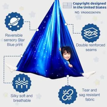 HiCamer Double Layer Sensory Swing for Kids & Adults Holds up to 300lbs Indoor and Outdoor Therapy Cuddle Swing with 360° Swivel Hanger Kit Adjustable Swing with Aspergers Autism ADHD (Star Blue)