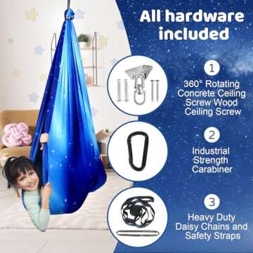 HiCamer Double Layer Sensory Swing for Kids & Adults Holds up to 300lbs Indoor and Outdoor Therapy Cuddle Swing with 360° Swivel Hanger Kit Adjustable Swing with Aspergers Autism ADHD (Star Blue)
