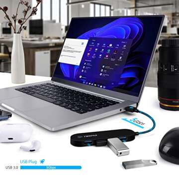TWOPAN 4-Port USB 3.0 Hub, Ultra Slim USB Multiport Adapter for Laptop, Desktop, Mac, Surface Pro, X...