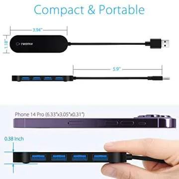 TWOPAN 4-Port USB 3.0 Hub, Ultra Slim USB Multiport Adapter for Laptop, Desktop, Mac, Surface Pro, XPS, Mouse, Keyboard, Flash Drive, U Disk, Printer - Plug and Play, High-Speed Data Transfer