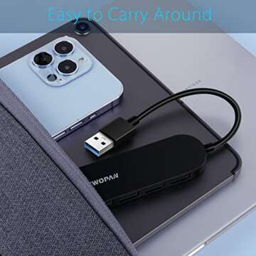 TWOPAN 4-Port USB 3.0 Hub, Ultra Slim USB Multiport Adapter for Laptop, Desktop, Mac, Surface Pro, XPS, Mouse, Keyboard, Flash Drive, U Disk, Printer - Plug and Play, High-Speed Data Transfer