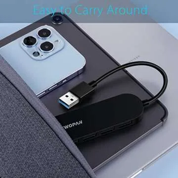 TWOPAN 4-Port USB 3.0 Hub, Ultra Slim USB Multiport Adapter for Laptop, Desktop, Mac, Surface Pro, XPS, Mouse, Keyboard, Flash Drive, U Disk, Printer - Plug and Play, High-Speed Data Transfer