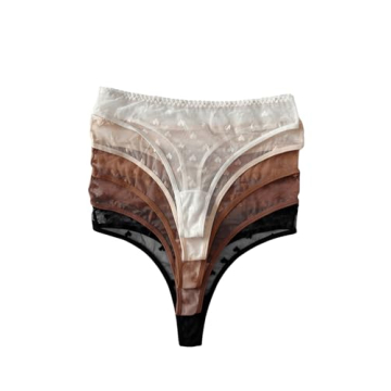 GORGLITTER Women's 5 Pack Sheer Panties Heart Print Low Rise Thongs Underwear Multicolor Black Mediu...