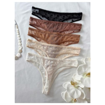 GORGLITTER Women's 5 Pack Sheer Panties Low Rise Thongs
