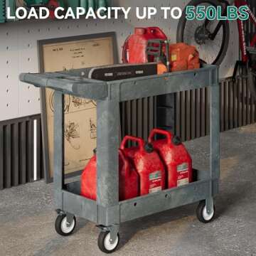 YITAHOME Utility Cart on Wheels, 550 lbs Capacity Service Cart, 40 x 17 Inch Rolling Work Carts, 2 S...