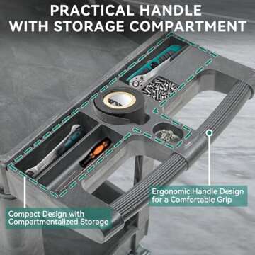 YITAHOME Utility Cart on Wheels, 550 lbs Capacity Service Cart, 40 x 17 Inch Rolling Work Carts, 2 Shelf Heavy Duty Plastic Cart Suitable for Warehouse, Garage, School & Office, Cleaning, Gray