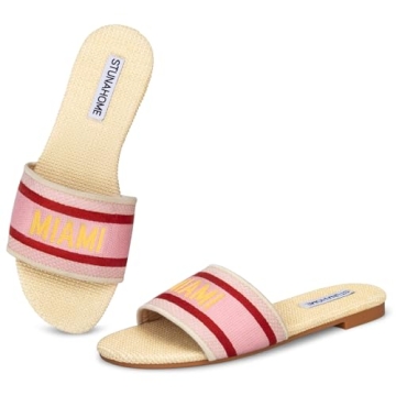 STUNAHOME Summer Flat Sandals for Women Fashion slide Sandals Womens