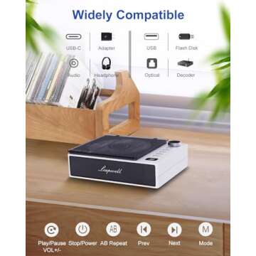 CD Player Portable, Leapwell Portable CD Player with Speakers Bluetooth for Car Home, Small Compact Desktop Retro CD Player Rechargeable with Headphones Radio, Personal CD Players with FM USB White