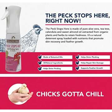 Healthy Hen The Peck Stops Here Pecking Spray for Chickens - Organic Wound Spray Formula - 10 oz - with Essential Oils for Wound Care to Help Deter Pecking and Plucking - Made in The USA