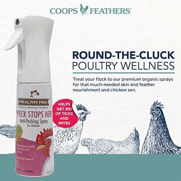 Healthy Hen The Peck Stops Here Pecking Spray for Chickens - Organic Wound Spray Formula - 10 oz - with Essential Oils for Wound Care to Help Deter Pecking and Plucking - Made in The USA