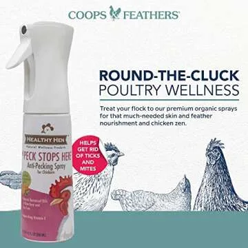 Healthy Hen The Peck Stops Here Pecking Spray for Chickens - Organic Wound Spray Formula - 10 oz - with Essential Oils for Wound Care to Help Deter Pecking and Plucking - Made in The USA