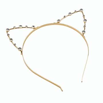 MOKALINA 1Pcs Rhinestone Cat Ears Headband Crystal Cat Ears Hair Band for Women Girls Halloween Cosplay Costume Accessory (Gold)