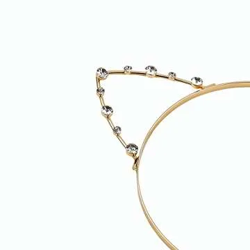 MOKALINA 1Pcs Rhinestone Cat Ears Headband Crystal Cat Ears Hair Band for Women Girls Halloween Cosplay Costume Accessory (Gold)