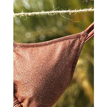 ZAFUL Women's Bikini Set for Women Cutout Sparkly Bikini Tie Side Two Piece Swimsuit Criss Cross Bathing Suit(S,Sparkly-Coffee)