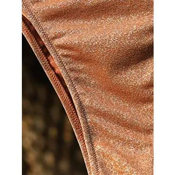 ZAFUL Women's Bikini Set for Women Cutout Sparkly Bikini Tie Side Two Piece Swimsuit Criss Cross Bathing Suit(S,Sparkly-Coffee)