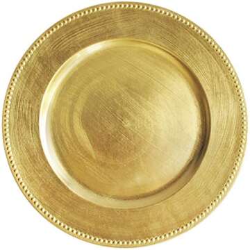 Tiger Chef Round Charger Plates Gold Beaded Dinner Chargers - 13-inch Wedding Charger Plates (12 Pack)